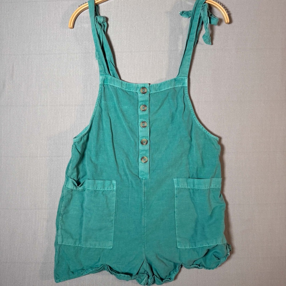 O'Neill Teal Green Button Front Tie Shoulder Romper Small Beach Boho Surfer - Picture 3 of 7